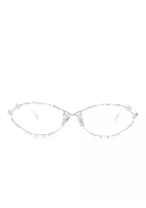 YVMIN Ripple crystal-embellished oval-frame glasses - Silver