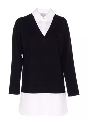 Elisabetta Franchi embroidered-logo V-neck mini day dress - Black