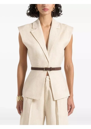 Manière De Voir Linda linen wide-shoulder belted waistcoat - Neutrals