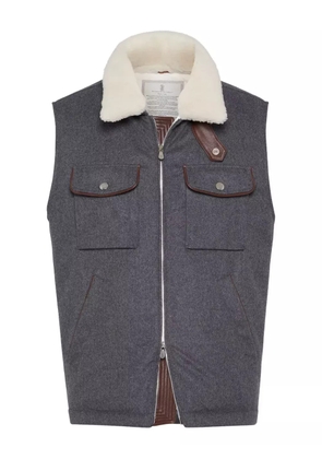 Brunello Cucinelli shearling-collar wool vest - Grey