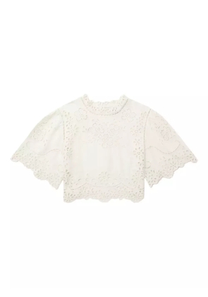 Sea embroidered bell-sleeve top - White