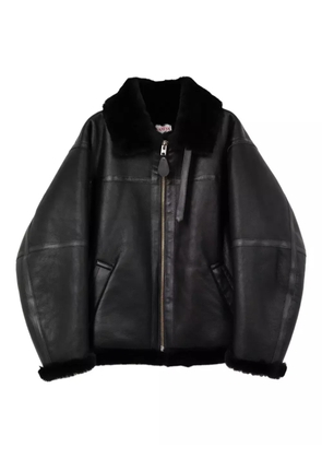 KAMIYA shearling-collar leather jacket - Black