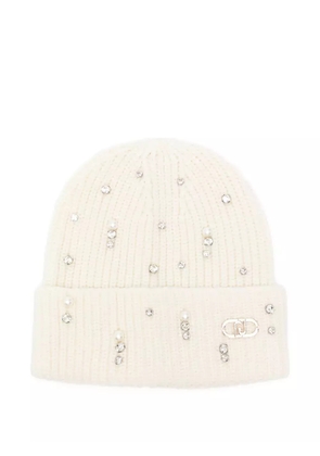 LIU JO crystal-embellished ribbed beanie - Neutrals