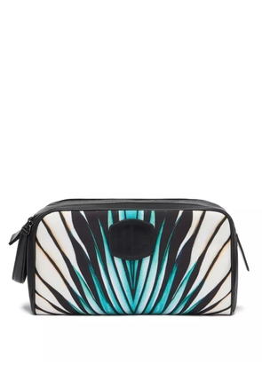 Roberto Cavalli Ray of Sea leaf-print leather-trimmed wash bag - Black