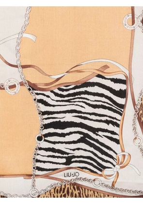 LIU JO chain-print zebra-pattern scarf - Brown