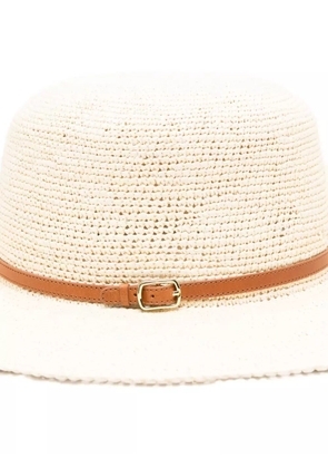 Borsalino leather-trimmed straw hat - Neutrals