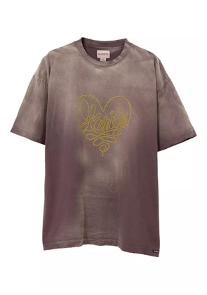 KAMIYA embroidered-heart cotton T-shirt - Brown