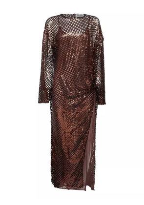 The Attico sequin-embellished gathered maxi dress - Brown