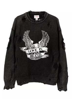 KAMIYA eagle print distressed sweatshirt - Black