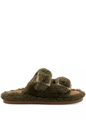 ALIBI Greta double-buckle eco-fur slippers - Green