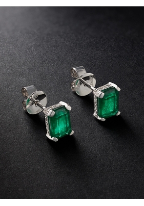 SHAY - Hidden Halo White Gold, Emerald and Diamond Earrings - Men - Green