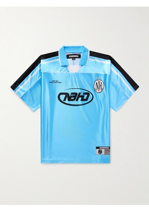 Neighborhood - Game Appliquéd Logo-Print Striped Satin Polo Shirt - Men - Blue - S