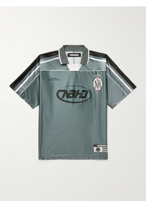 Neighborhood - Game Appliquéd Logo-Print Striped Satin Polo Shirt - Men - Gray - S