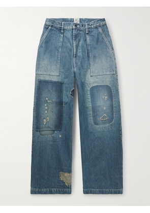 KAPITAL - Rushfield Remake Wide-Leg Panelled Distressed Jeans - Men - Blue - 2
