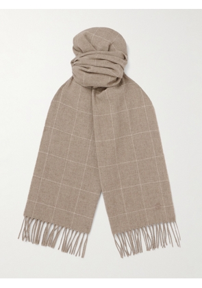 Dunhill - Fringed Checked Cashmere Scarf - Men - Natural