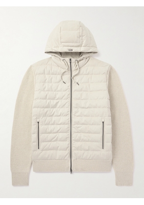 Herno - Quilted Microfibre and Ribbed Wool Down Hooded Jacket - Men - Neutrals - IT 48
