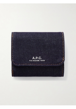 A.P.C. - Logo-Print Denim Trifold Wallet - Men - Blue