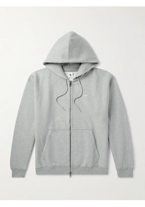 Nike - Solo Swoosh Logo-Embroidered Cotton-Blend Jersey Hoodie - Men - Gray - XS