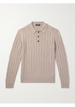 Incotex - Zanone Cable-Knit Wool and Cashmere-Blend Polo Shirt - Men - Neutrals - IT 44