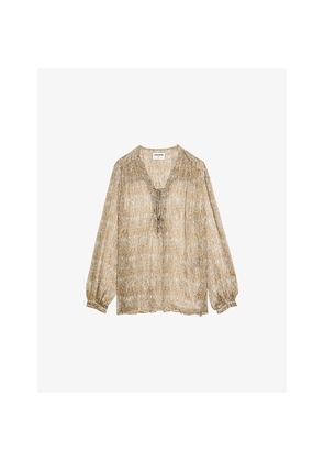 Womens Zadig&Voltaire Tamela Metallic-Stripe Chiffon Blouse