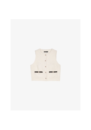 Womens Maje Contrast-Trim Short Sleeveless Tweed Top