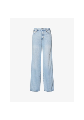 Womens Frame The Cuffed Wide-Leg Denim Jeans