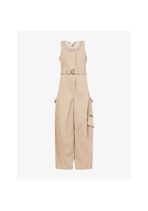 Womens Alaia Cargo Curved-Leg Denim Jumpsuit