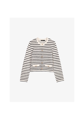 Womens Maje Striped Rhinestone-Embellished Knitted Cardigan