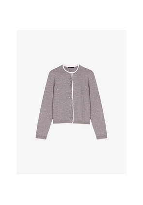 Womens Maje Rhinestone-Embellished Contrast-Trim Stretch Wool-Blend Cardigan