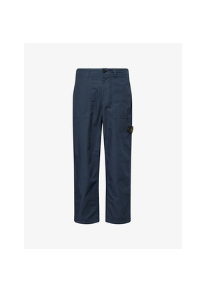 Mens Stone Island Canvas Weave Logo-Patch Straight-Leg Cotton Trousers