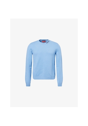 Mens Gucci Logo-Embroidered Crewneck Knitted Wool Jumper