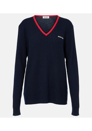 Tシャツ・カットソー MiuMiu | Merino wool crew-neck sweater Miu Miu crew-neck T-shirt | Blue | FARFETCH