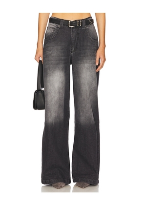 Jaded London Studded Colossus Wide Leg Jeans in Blue. Size