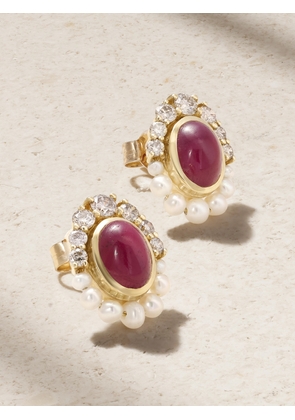 Amrapali London - Navratna 18-karat Gold Diamond, Ruby And Pearl Earrings - One size