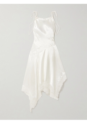 Acne Studios - Doyla Belted Asymmetric Scalloped Lace-trimmed Hammered-satin Midi Dress - White - DK32,DK34,DK36,DK38,DK40,DK42