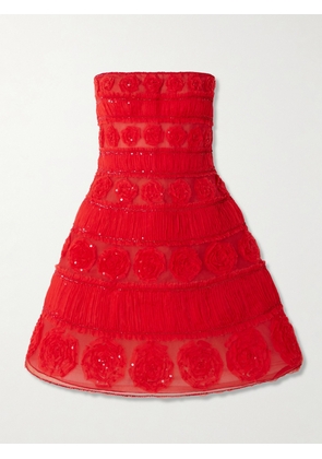 Carolina Herrera - Strapless Embellished Tulle And Organza Mini Dress - Red - US2,US4,US6