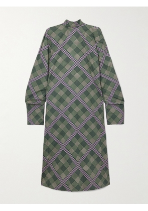 Dries Van Noten - Tie-neck Pleated Printed Cotton-poplin Midi Dress - Green - x small,small,medium,large