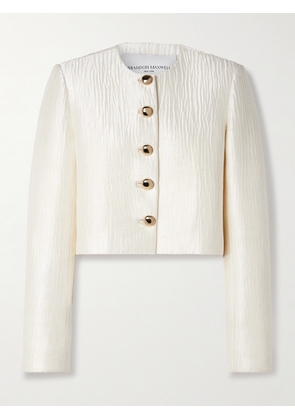 Brandon Maxwell - The Ryder Cropped Crinkled Silk-satin Jacket - Ivory - US2,US4,US6,US8,US10