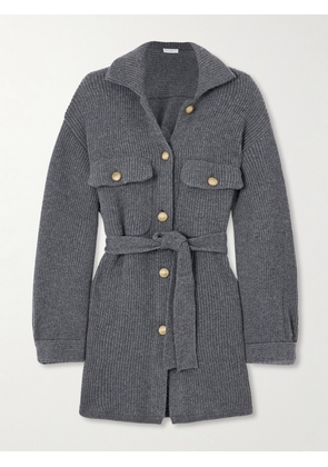Brunello Cucinelli - Belted Ribbed-knit Cardigan - Gray - xx small,x small,small,medium,large,x large