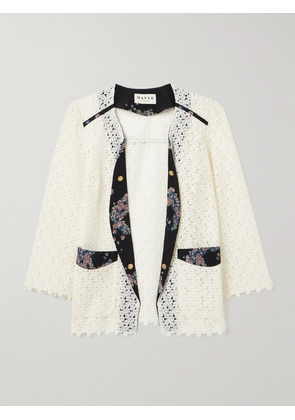 MAISON MAYLE - Caribbea Floral-print Silk Crepe-trimmed Crocheted Lace Jacket - Multi - x small,small,medium,large