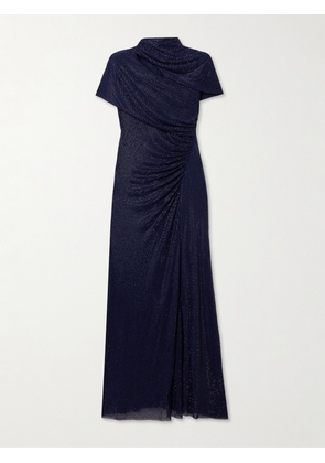 Self-Portrait - Crystal-embellished Cutout Draped Stretch-jersey Midi Dress - Blue - UK 4,UK 6,UK 8,UK 10,UK 12,UK 14,UK 16