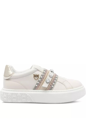 PINKO pearl-embellished platform sneakers - White