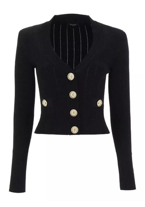 Balmain ribbed gold-button cardigan - Black
