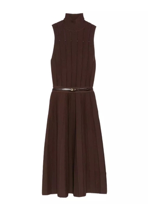 Elisabetta Franchi ribbed turtleneck belted maxi dress - Brown