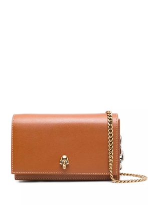 Alexander McQueen skull-appliqué leather crossbody bag - Brown