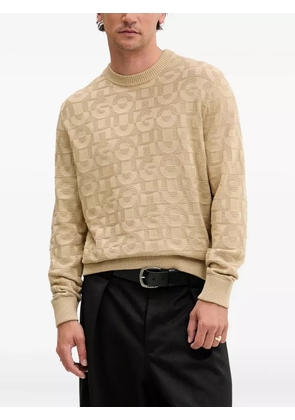 HUGO logo-pattern crew-neck sweater - Neutrals