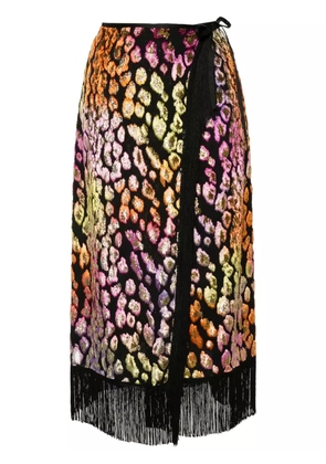Forte Forte animal-print fringed midi skirt - Black