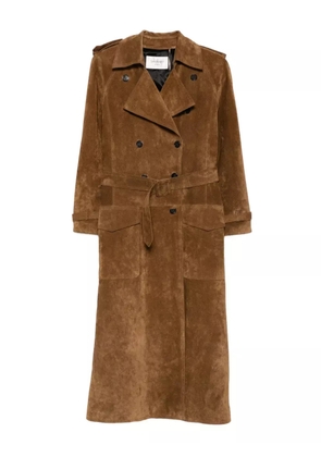 Saint Laurent double-breasted suede long coat - Brown