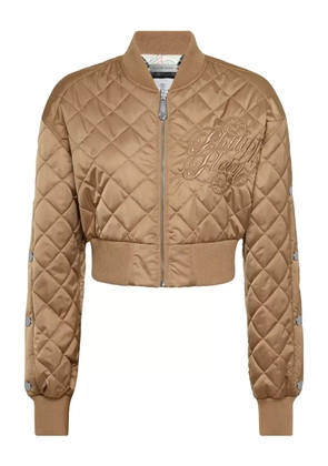 Philipp Plein quilted logo-embroidered jacket - Neutrals