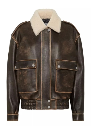 Philipp Plein leather aviator bomber jacket - Brown